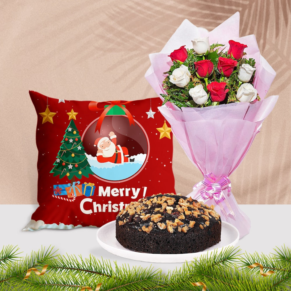 Rose Elegance with Soft Cushion & Festive Plum Cake